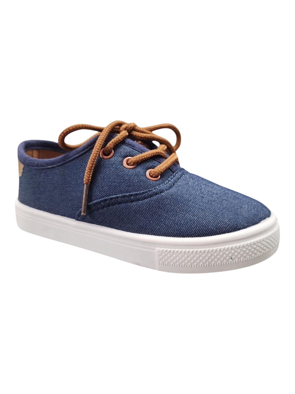 Kids Navy Canvas Lace-Up Sneakers with Brown Accents